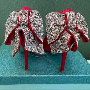 Betsey Johnson Red Heels Rhinestone Bows Perfect for Valentine’s Day Women’s